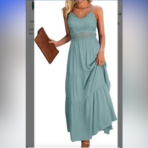 Dokuritu Women's Beach Crochet Lace Maxi Dress Solid Color Summer Vacation Spagh